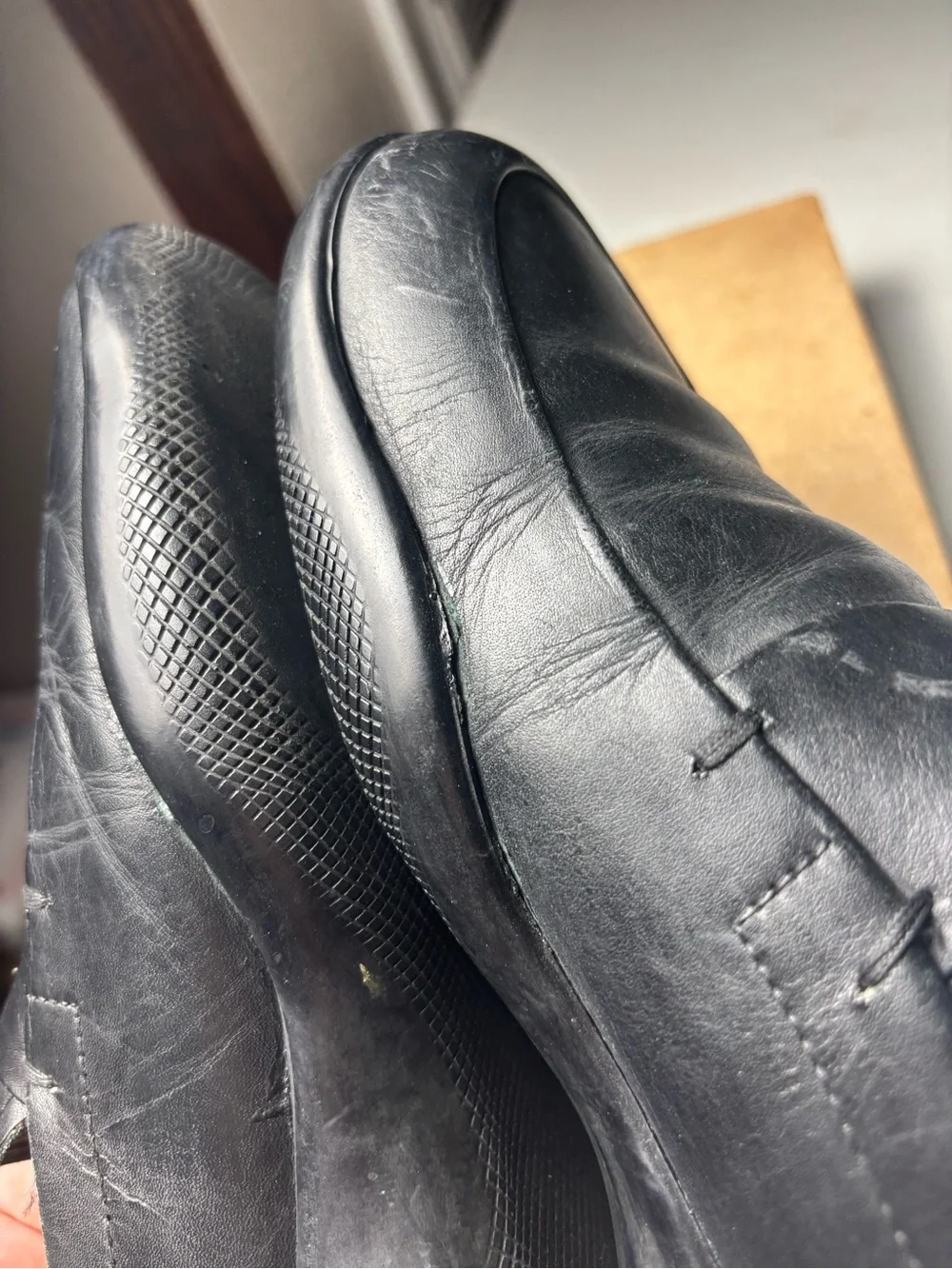 Prada Loafers Mens 7.5 UK / 8.5 Black Leather Triangle Logo Italy Preppy glued